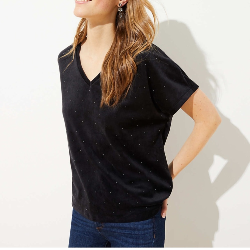 LOFT Studded Velvet V-Neck Top